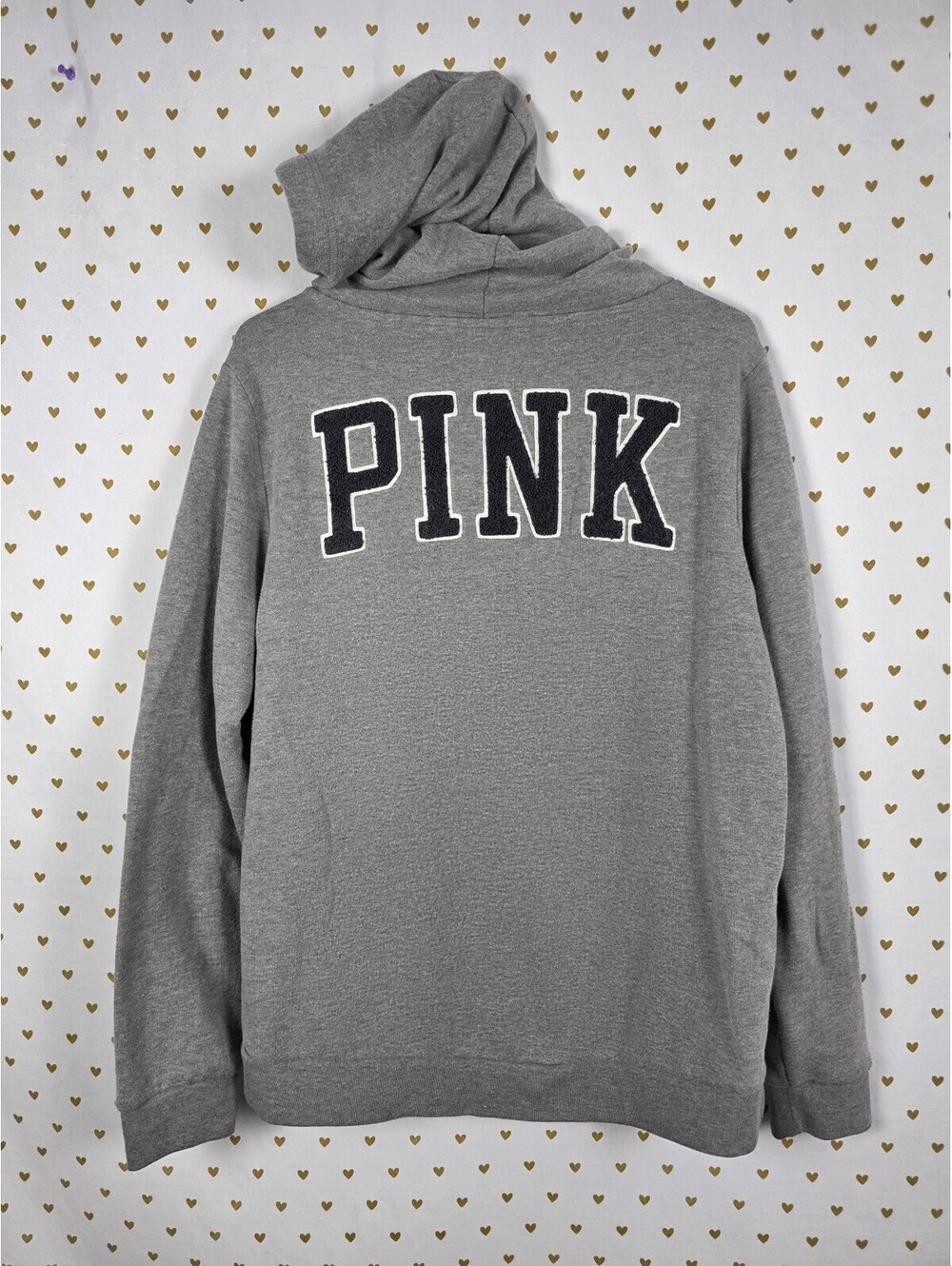 Victorias Secret Pink Raised Embroidered Logo Full zip hoodie jacket LARGE